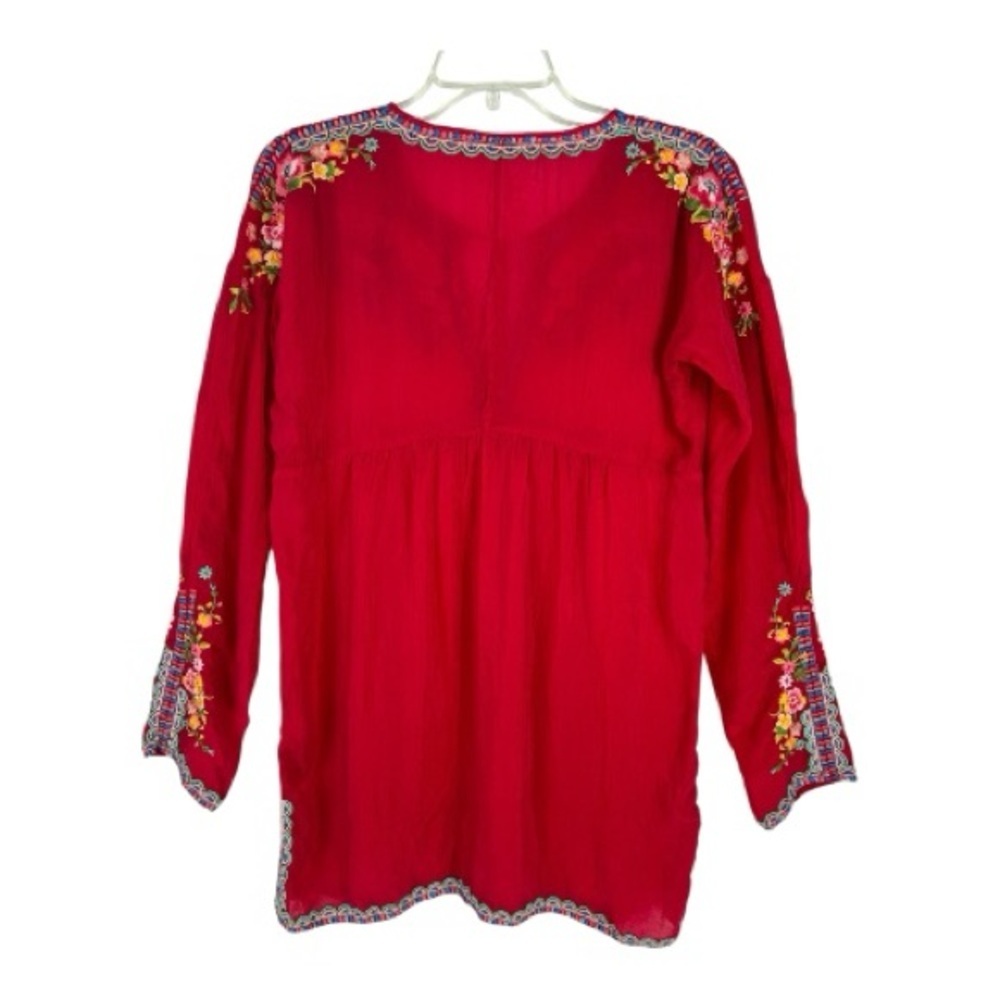 Johnny Was Sz XS Floral Embroidered Top Babydoll Top Red Boho - Picture 2 of 9